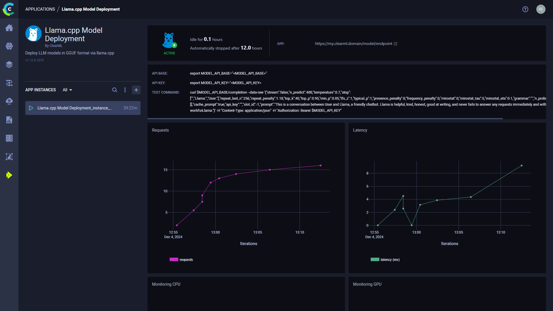 llama deployment dashboard