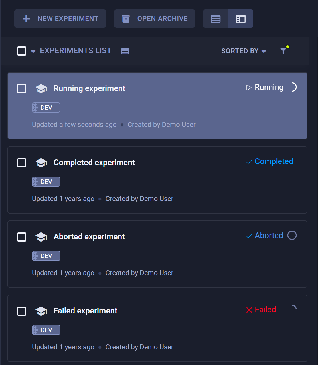 Experiment table progress indication