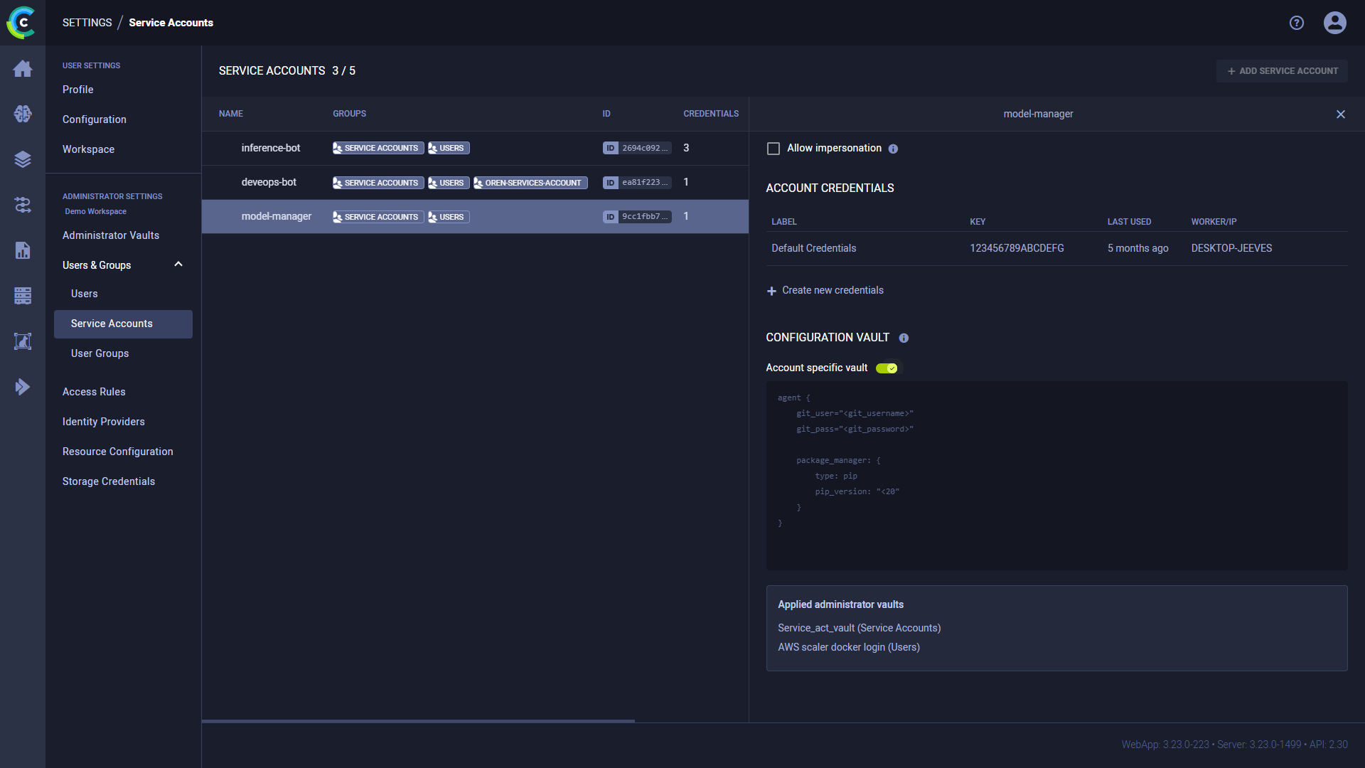 Service Account Config Vault