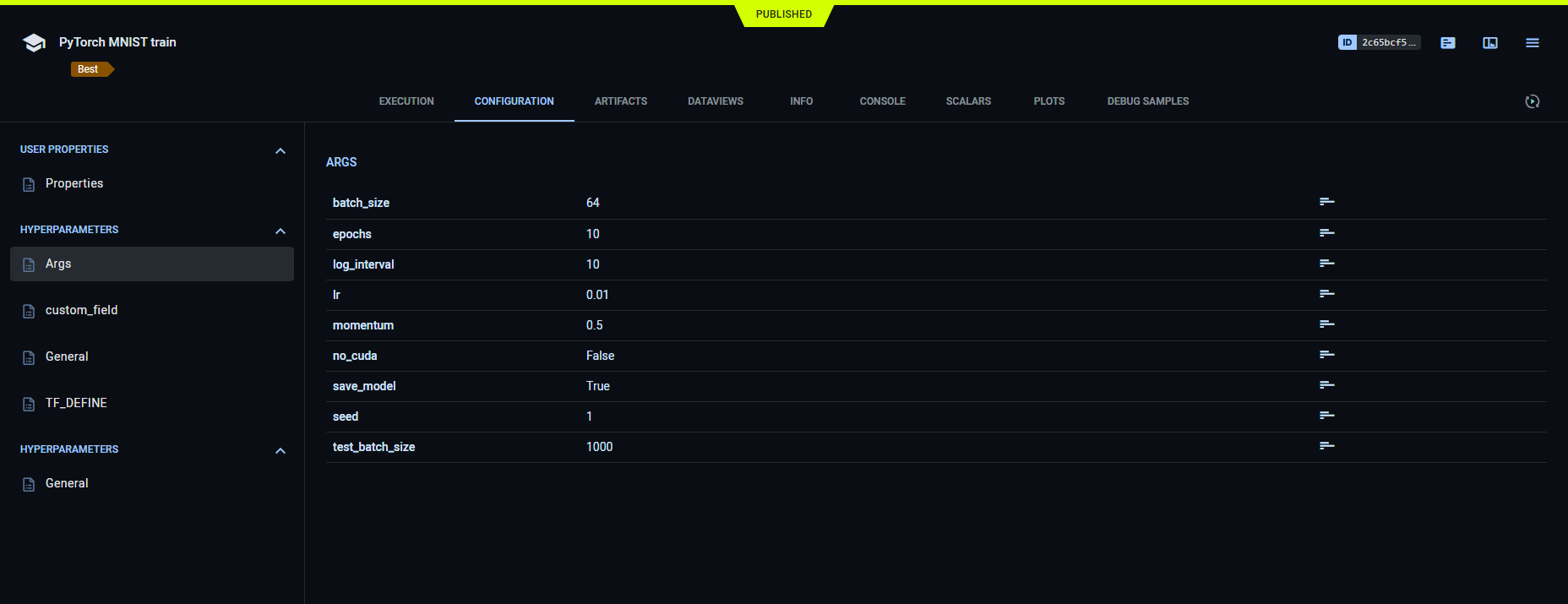 Task hyperparameters sections