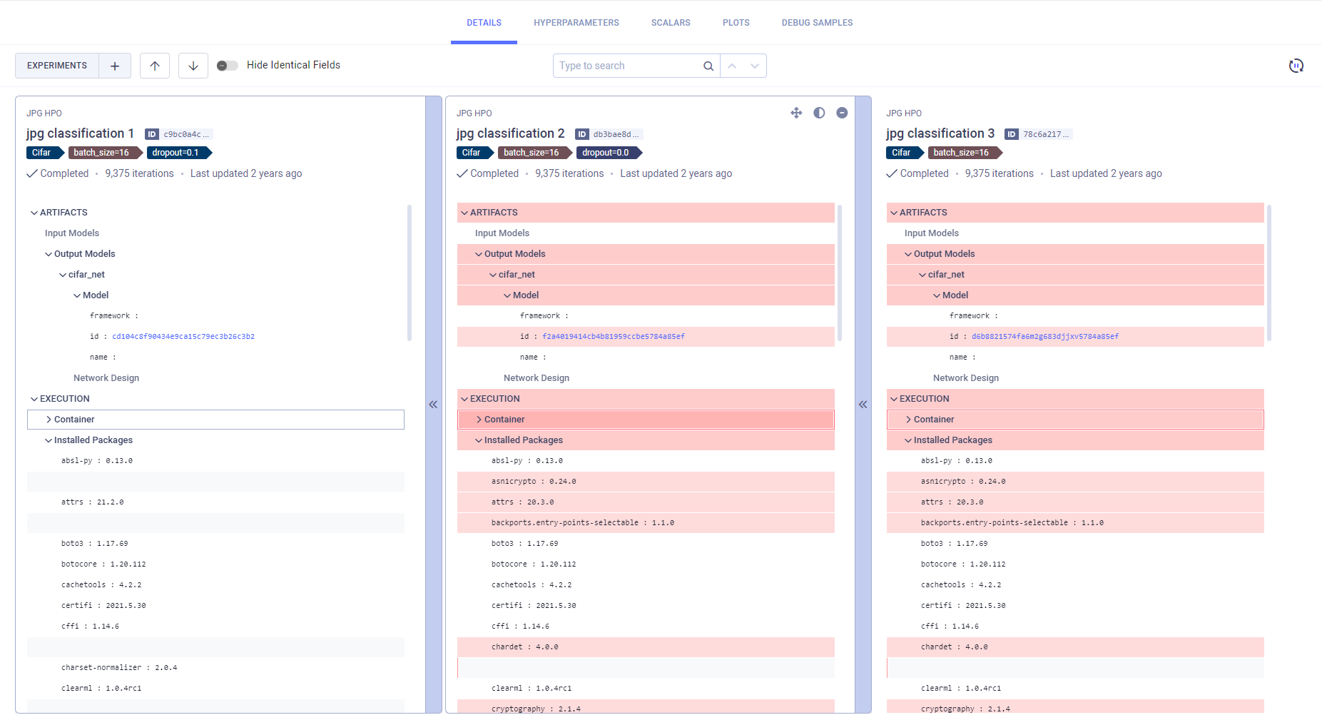 Side-by-side textual comparison