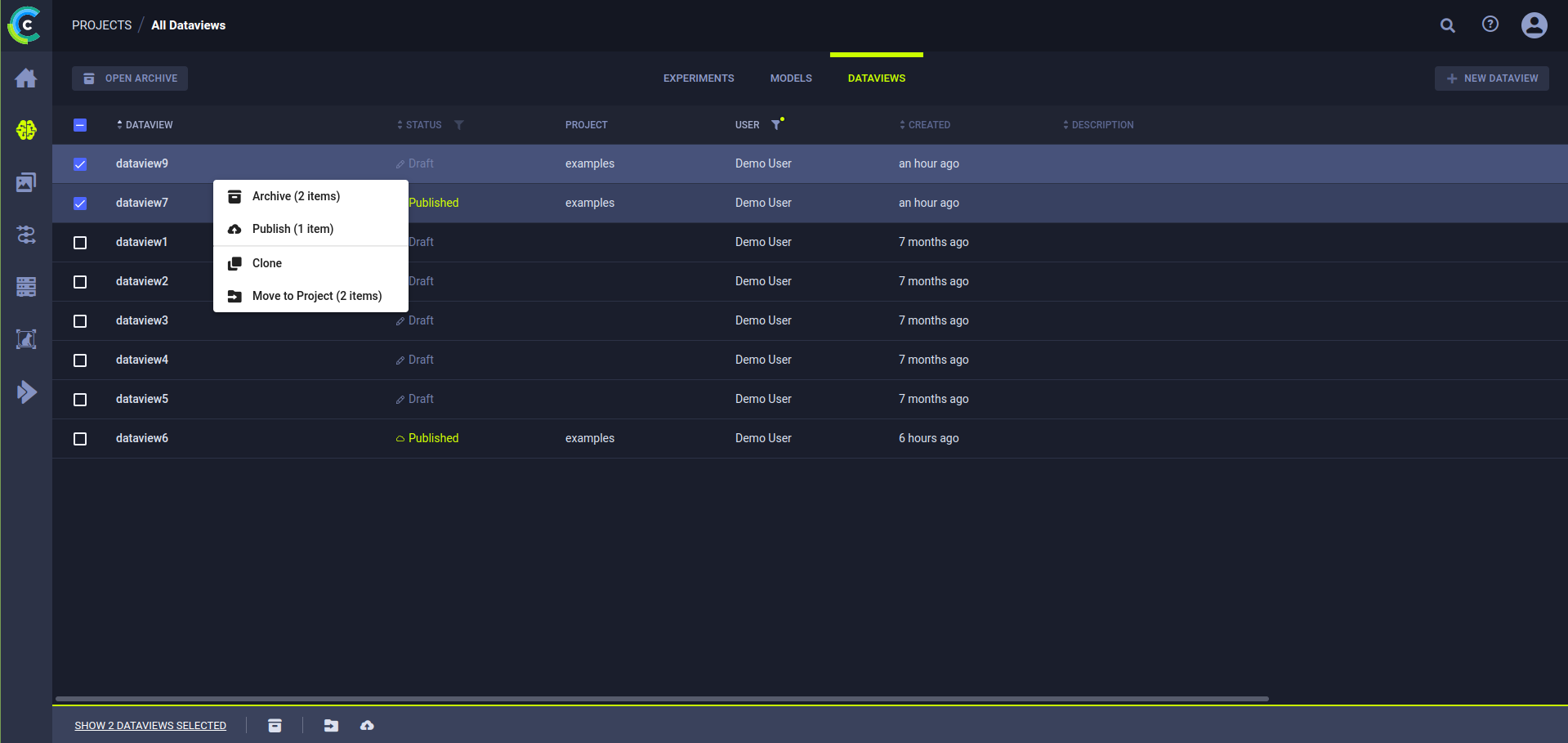 Dataviews table batch operations