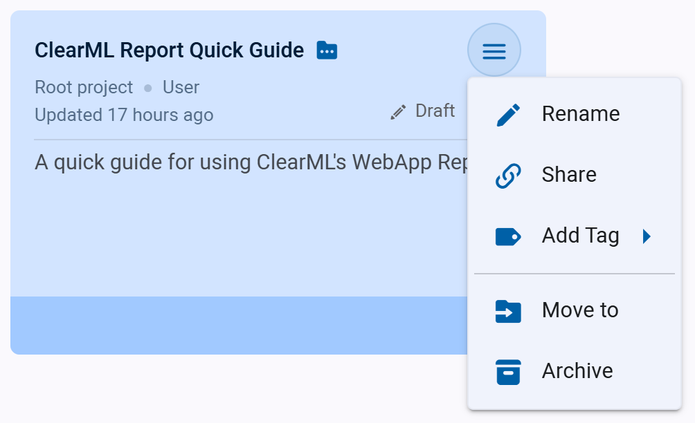 Report card context menu