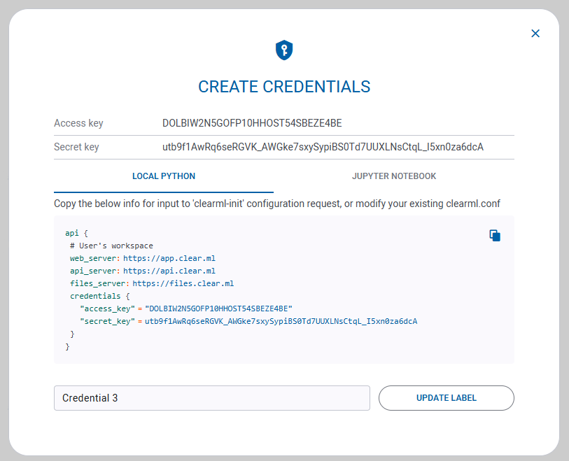 ClearML credentials