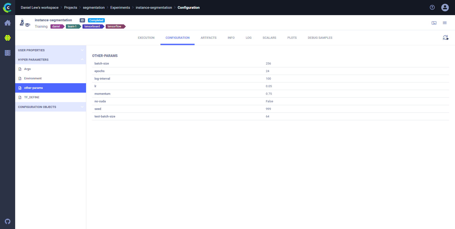 Custom parameters section