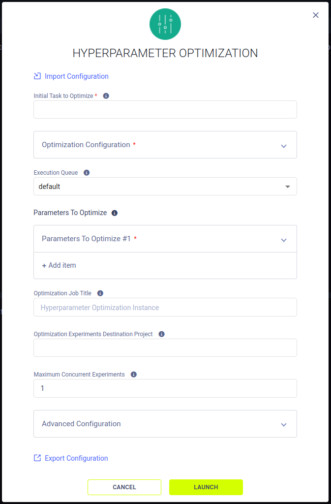 HPO app instance launch form