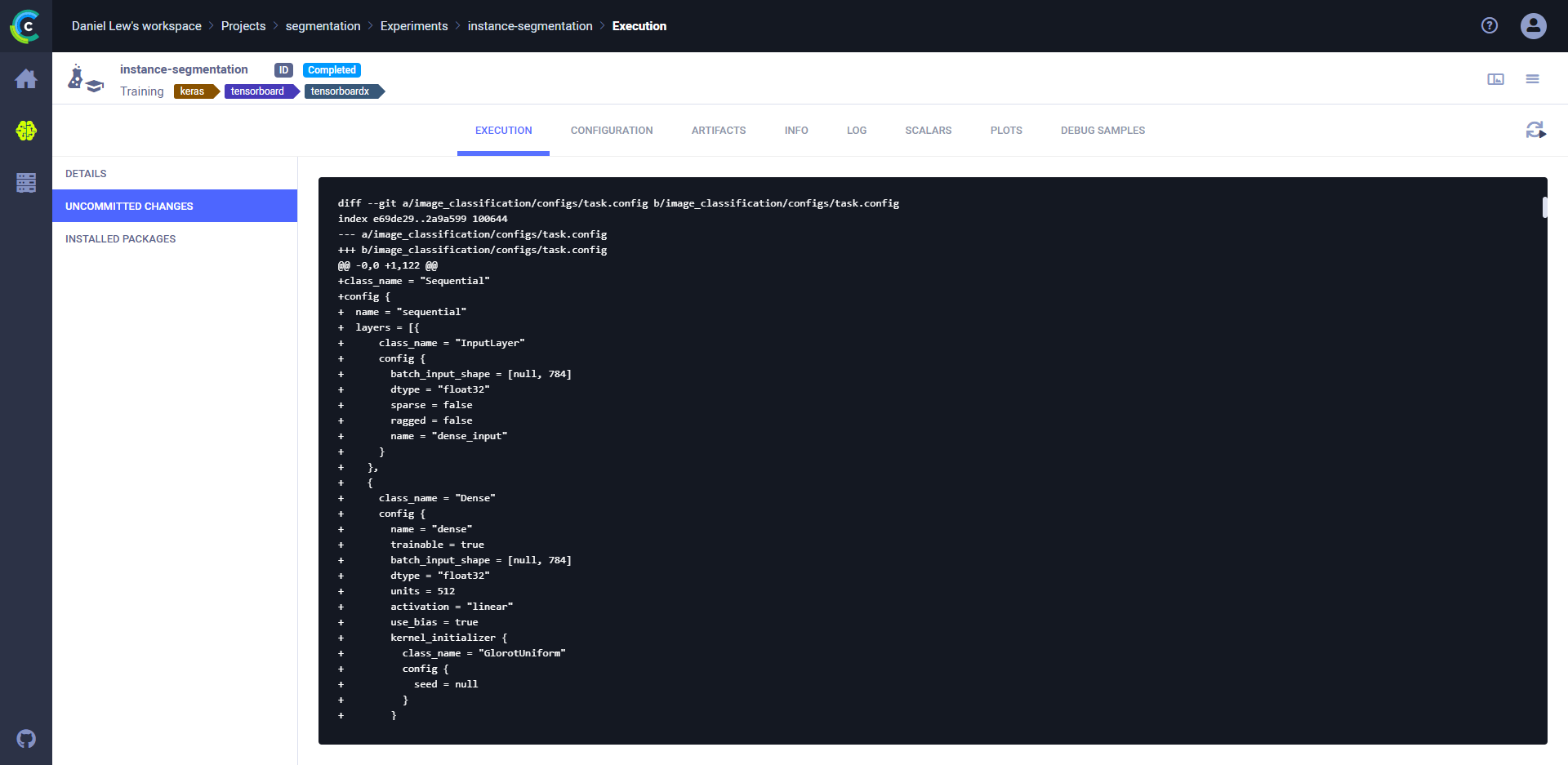 Uncommitted changes section