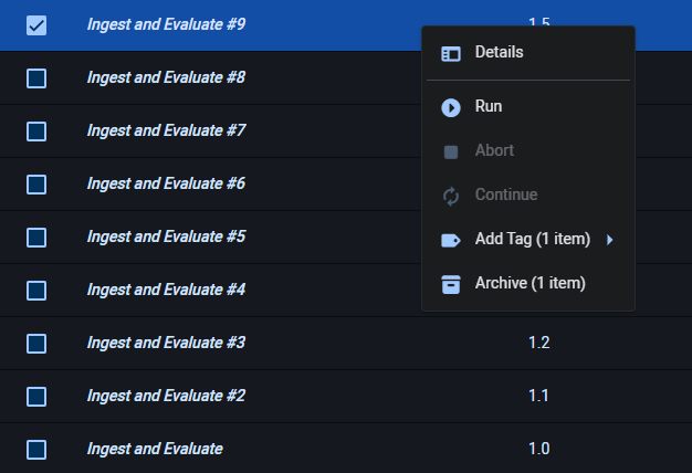 pipeline run context menu