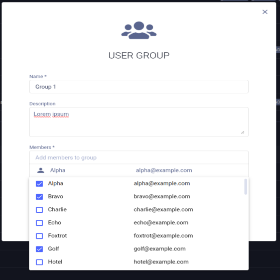 User group creation dialog