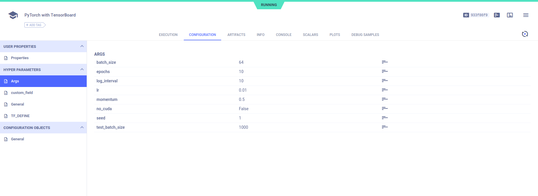 Task hyperparameters sections