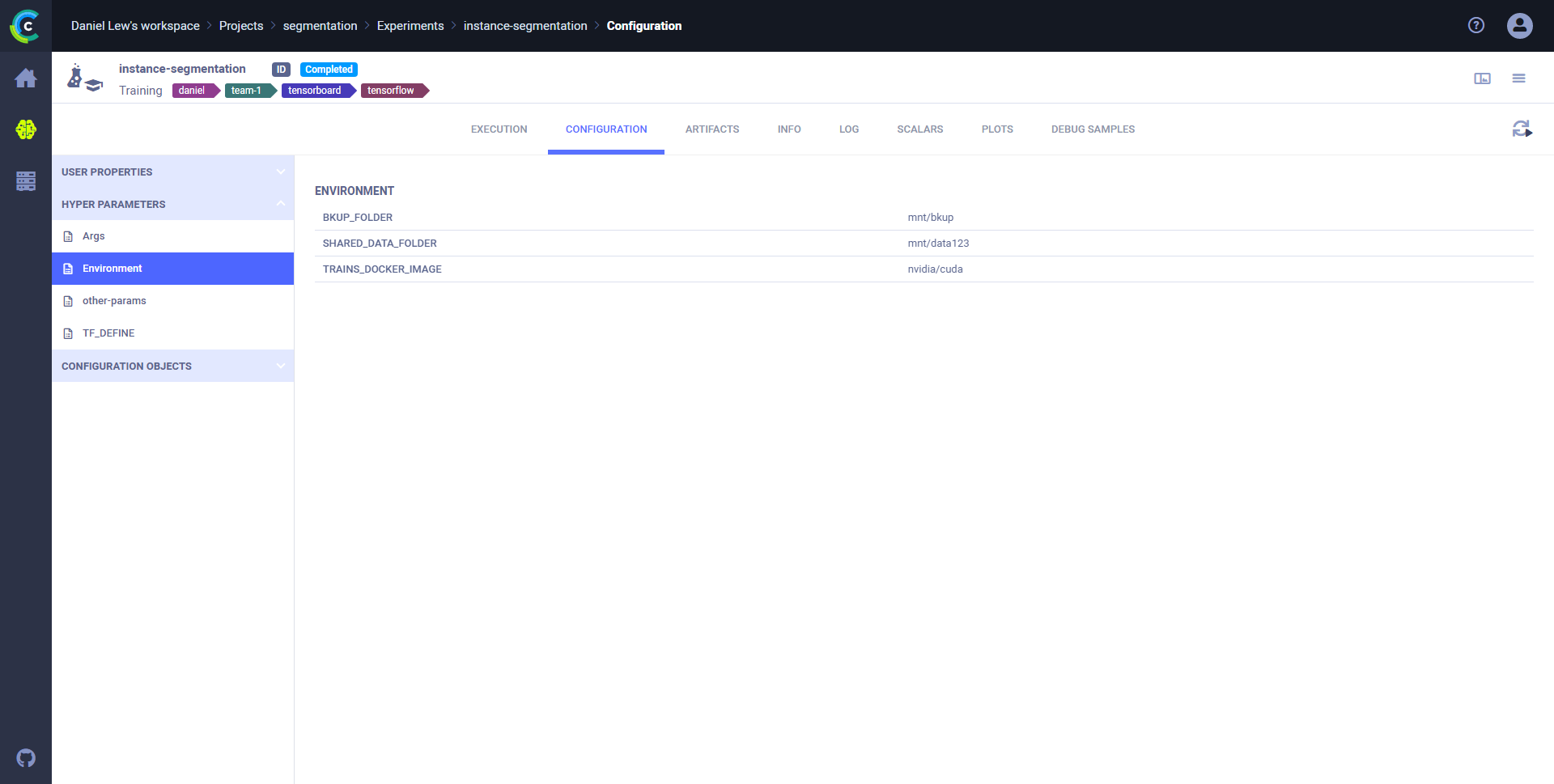 Environment variables configuration group