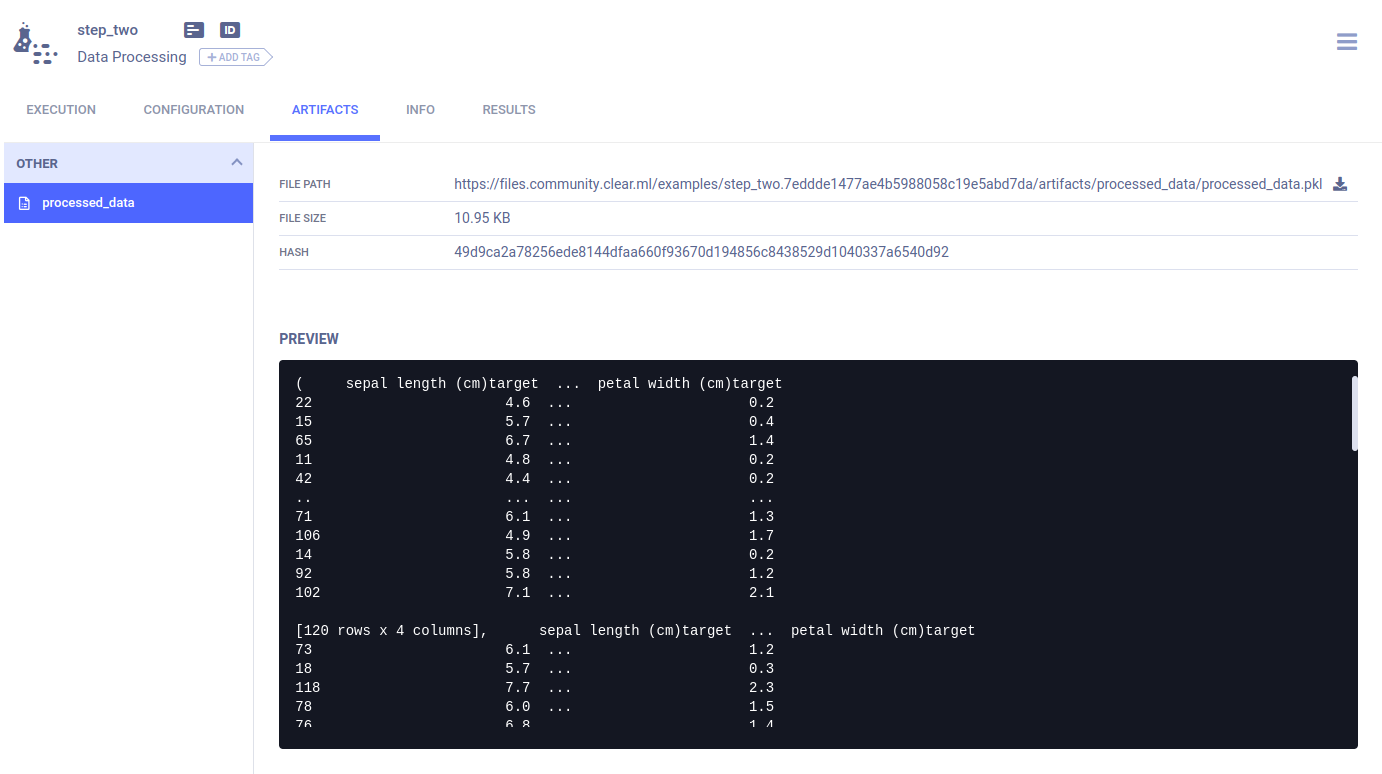 Pipeline step artifacts