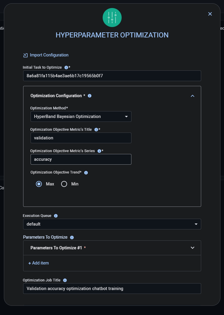 HPO app instance launch form