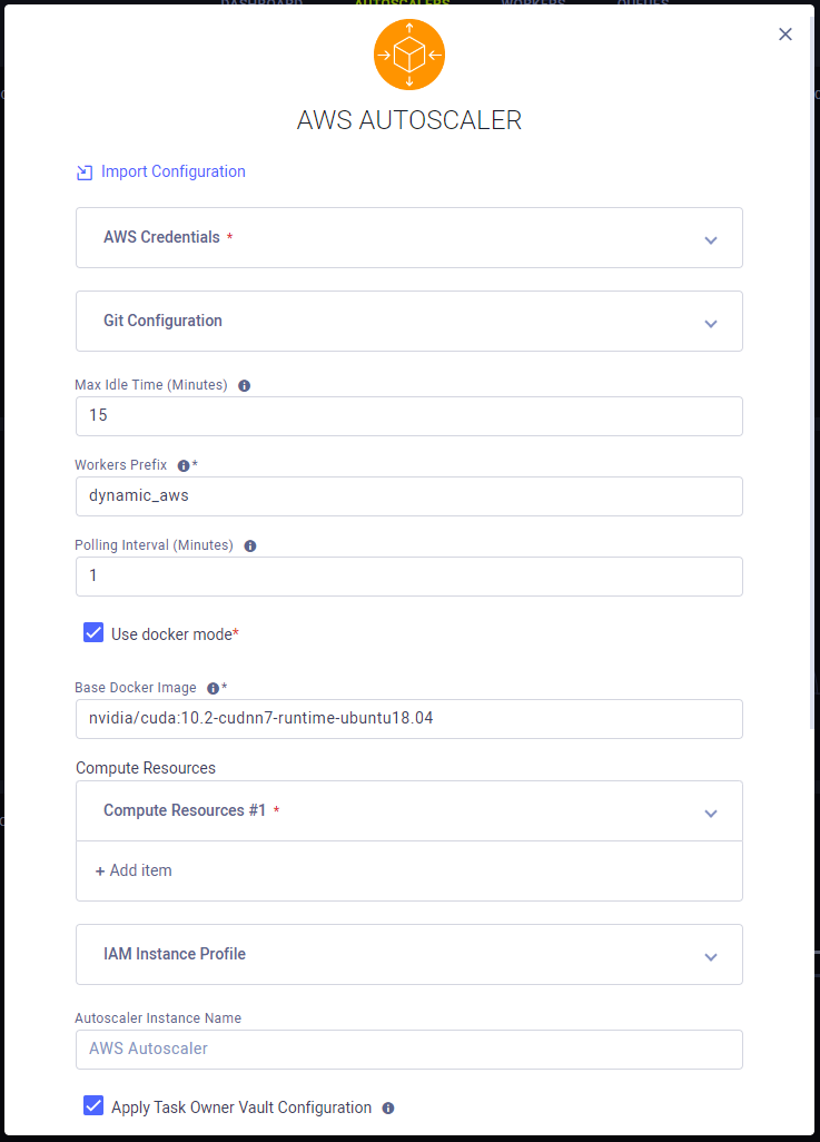 Autoscaler instance launch form