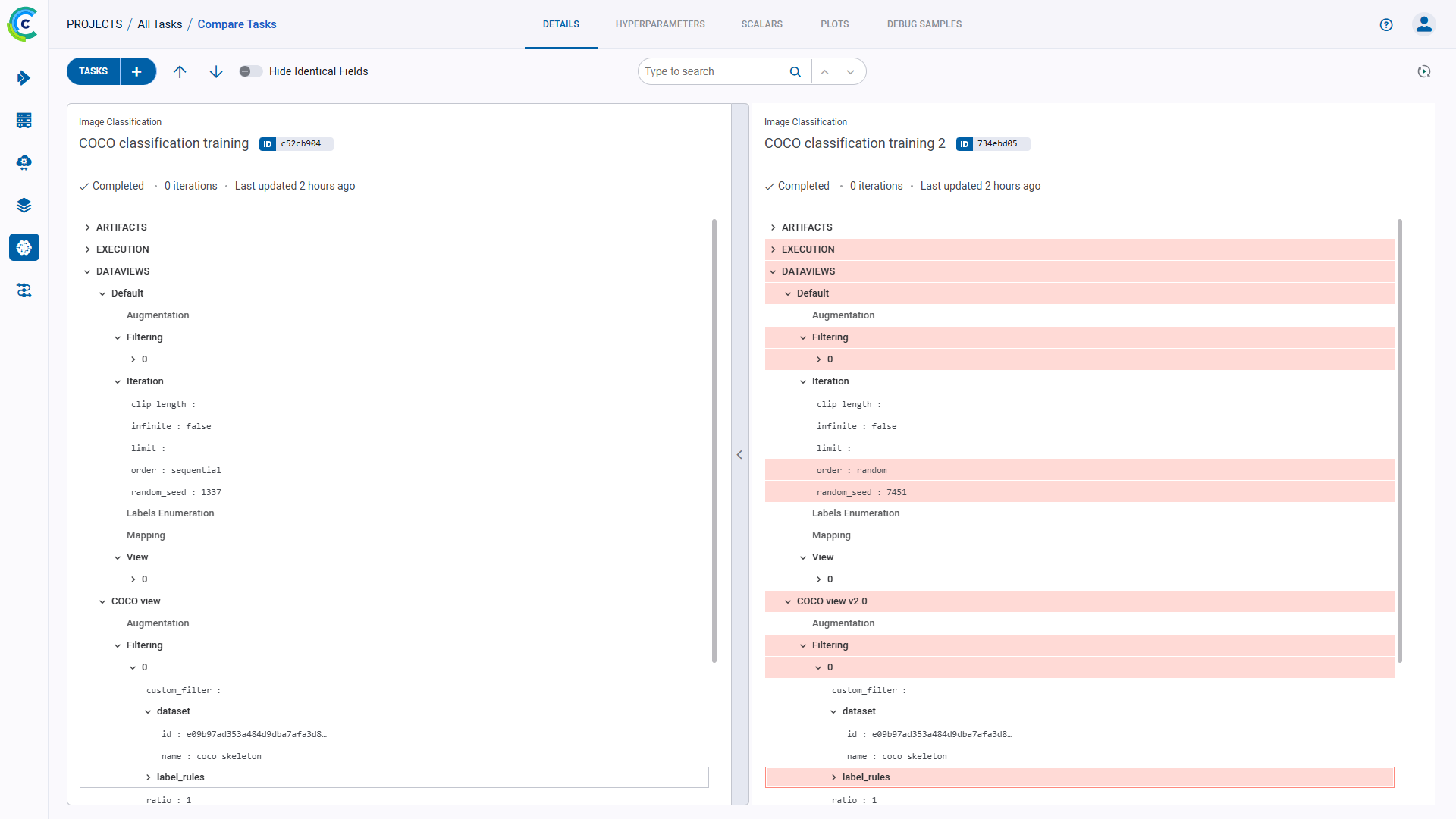 Dataview comparison