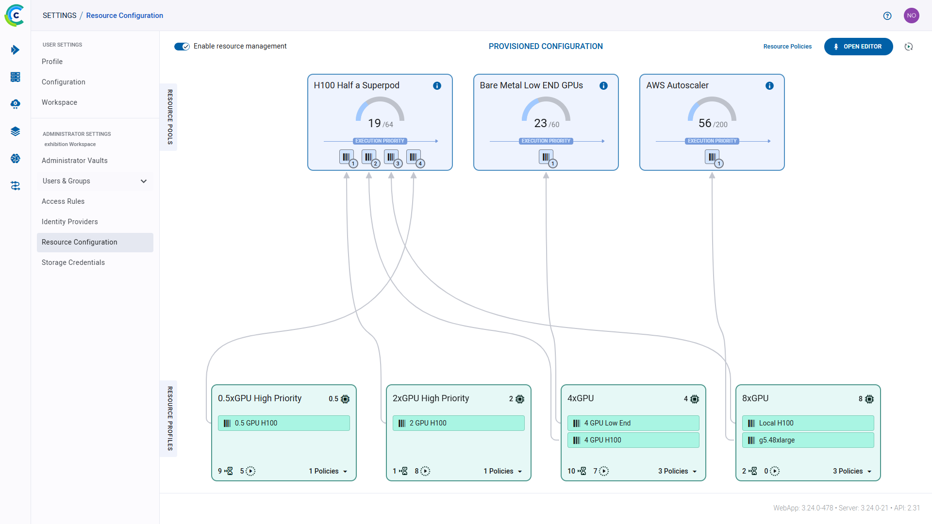 Resource configuration page