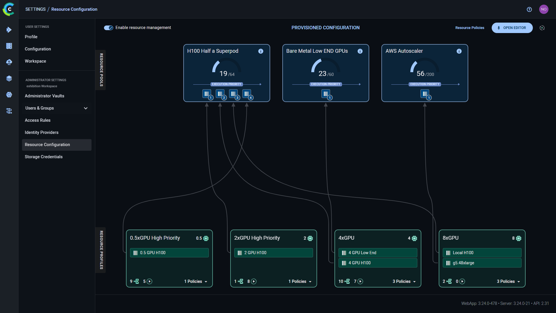 Resource configuration page