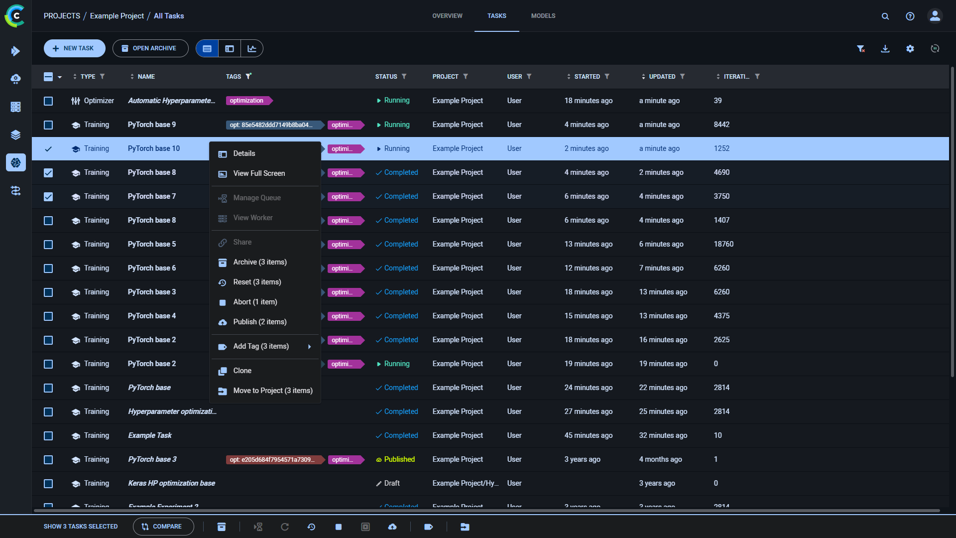 Task table batch operations