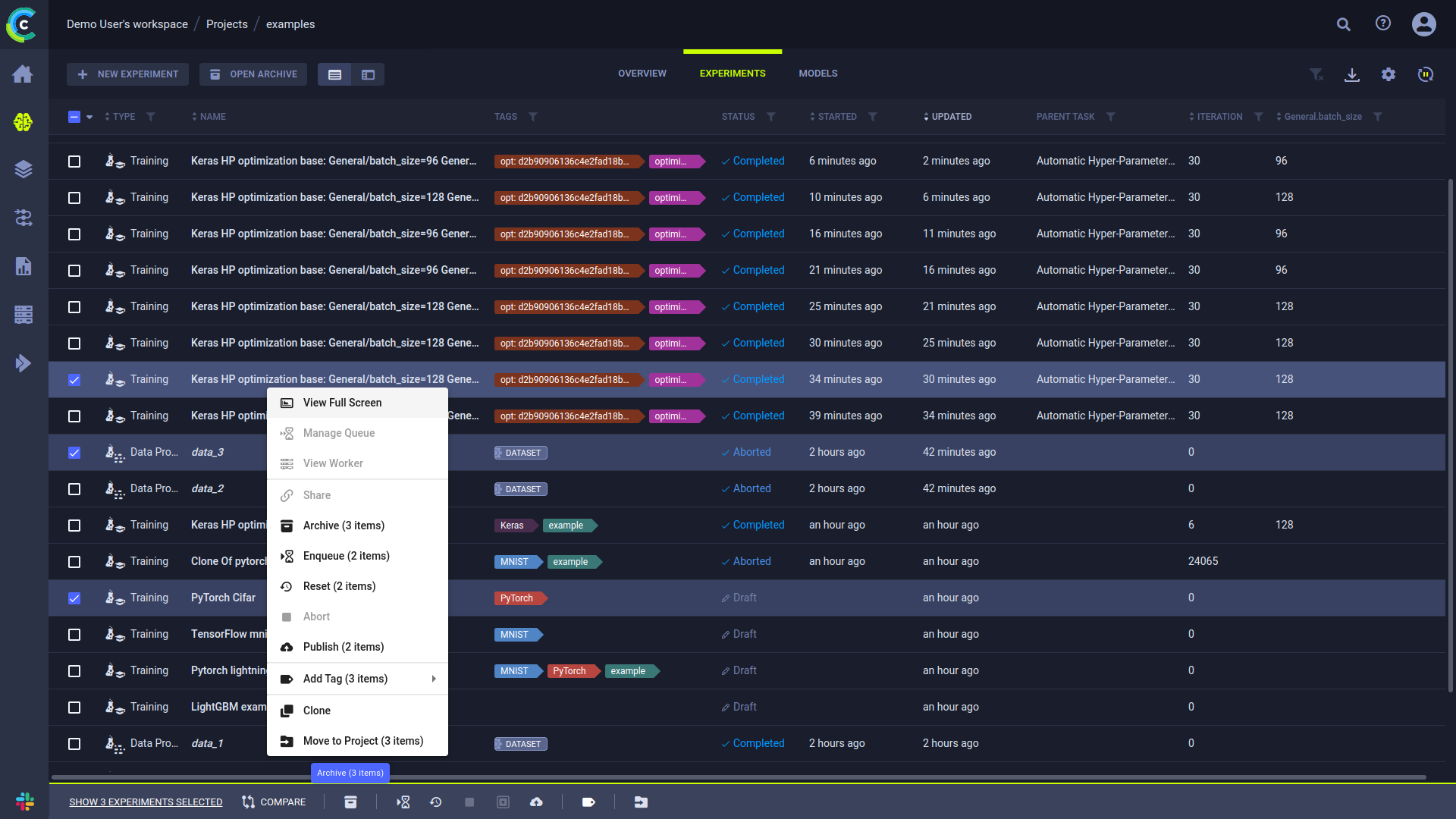 Task table batch operations