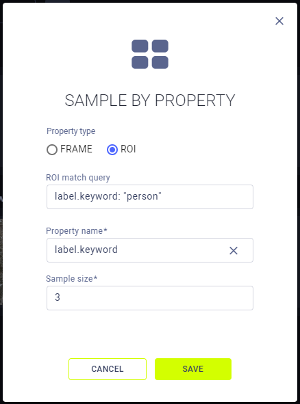 Sample by Property modal