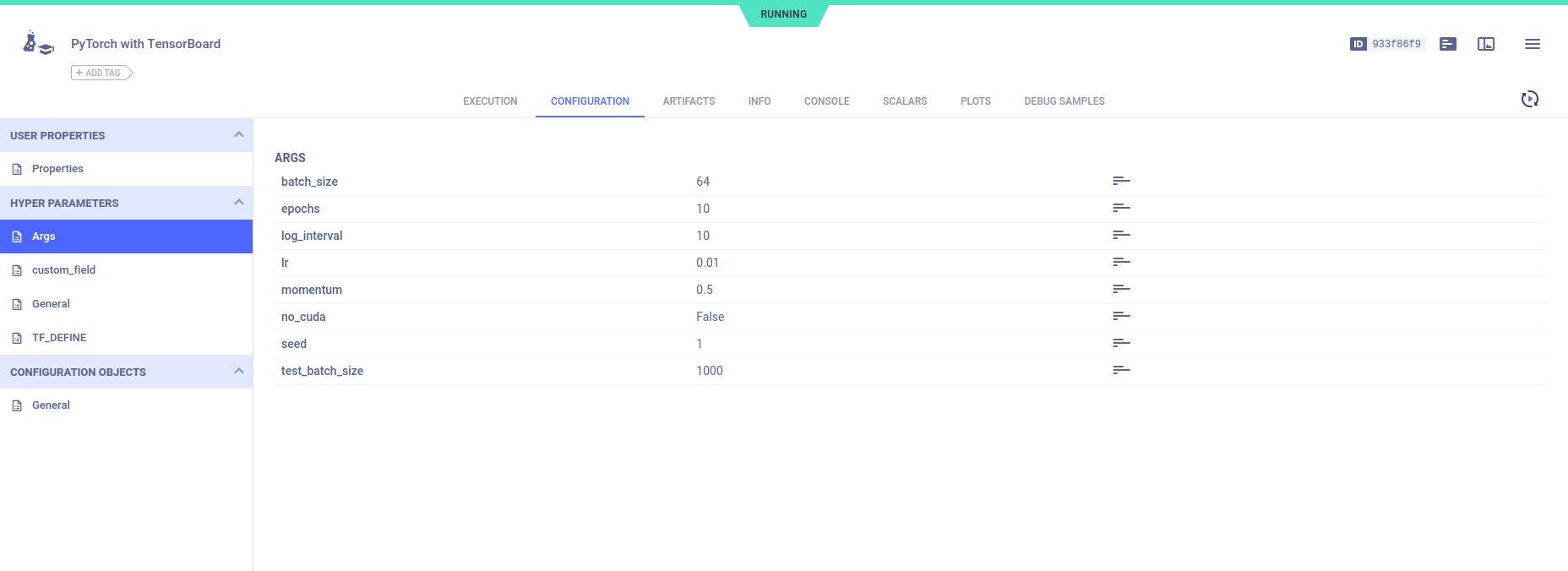 Task hyperparameters sections