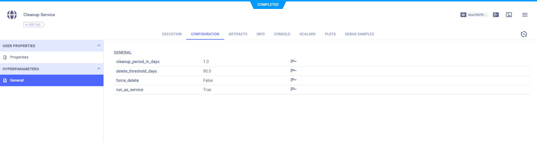 Cleanup service configuration