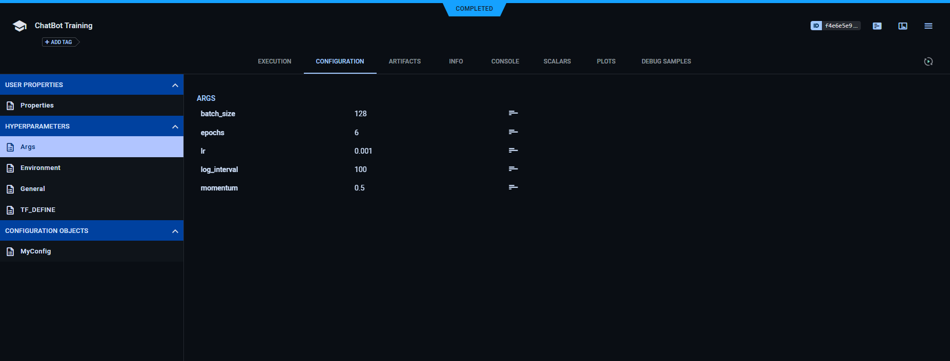 Command line arguments configuration group