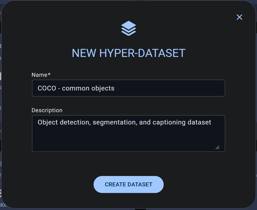 Hyper-Dataset creation modal