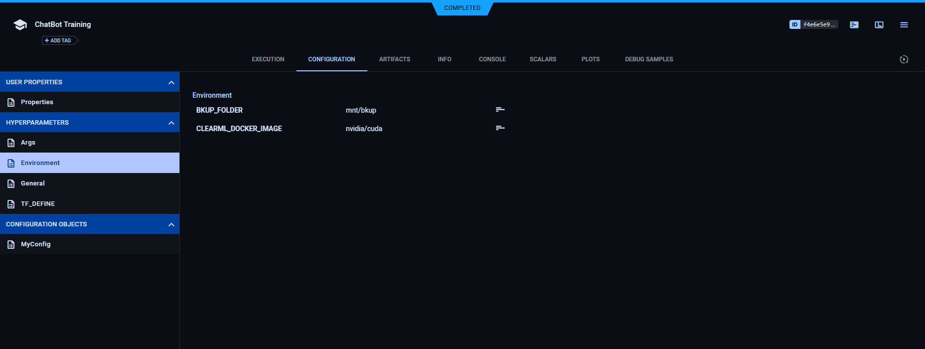 Environment variables configuration group