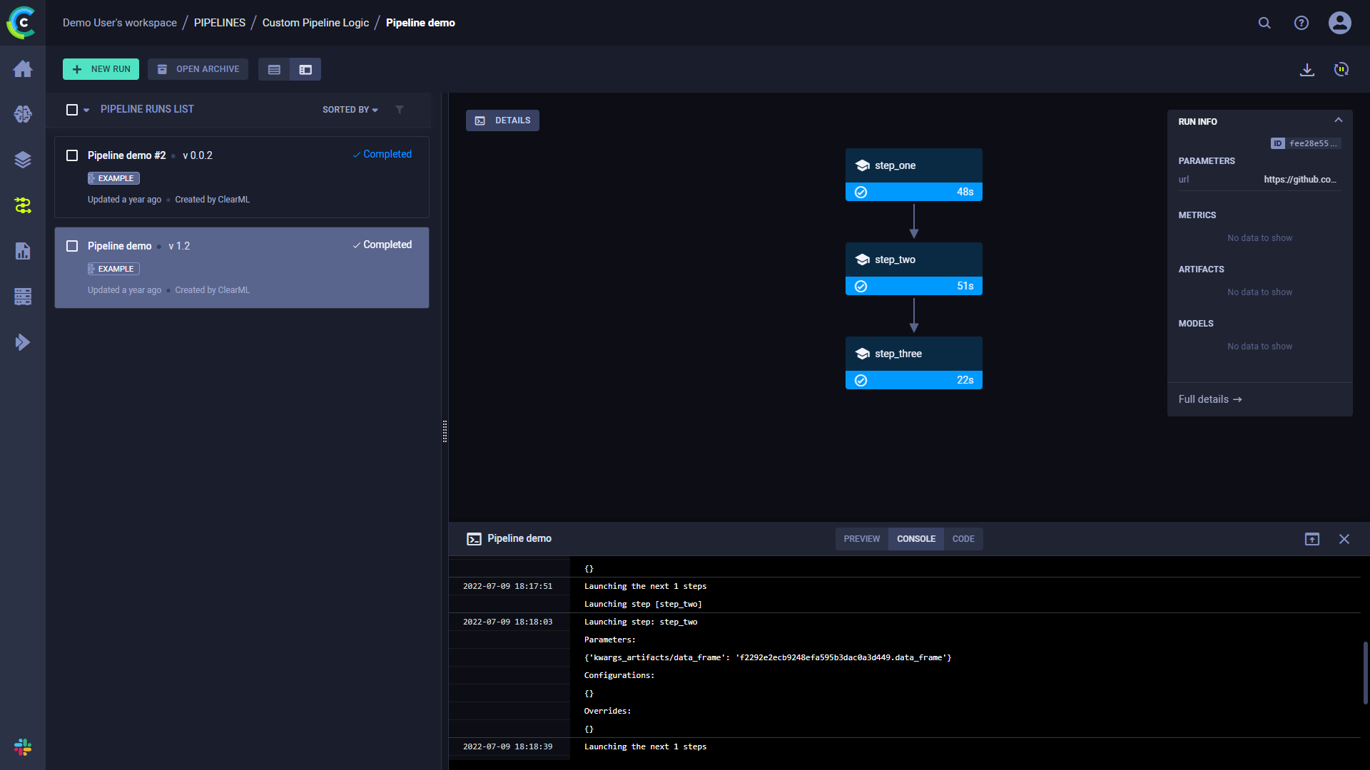 Pipeline console