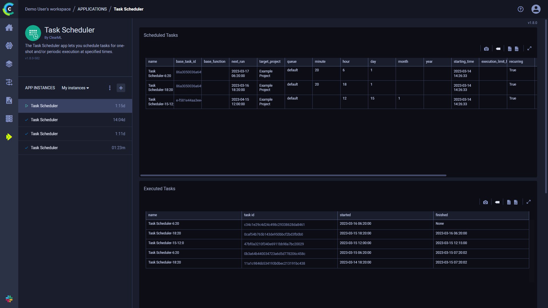 TaskScheduler dashboard