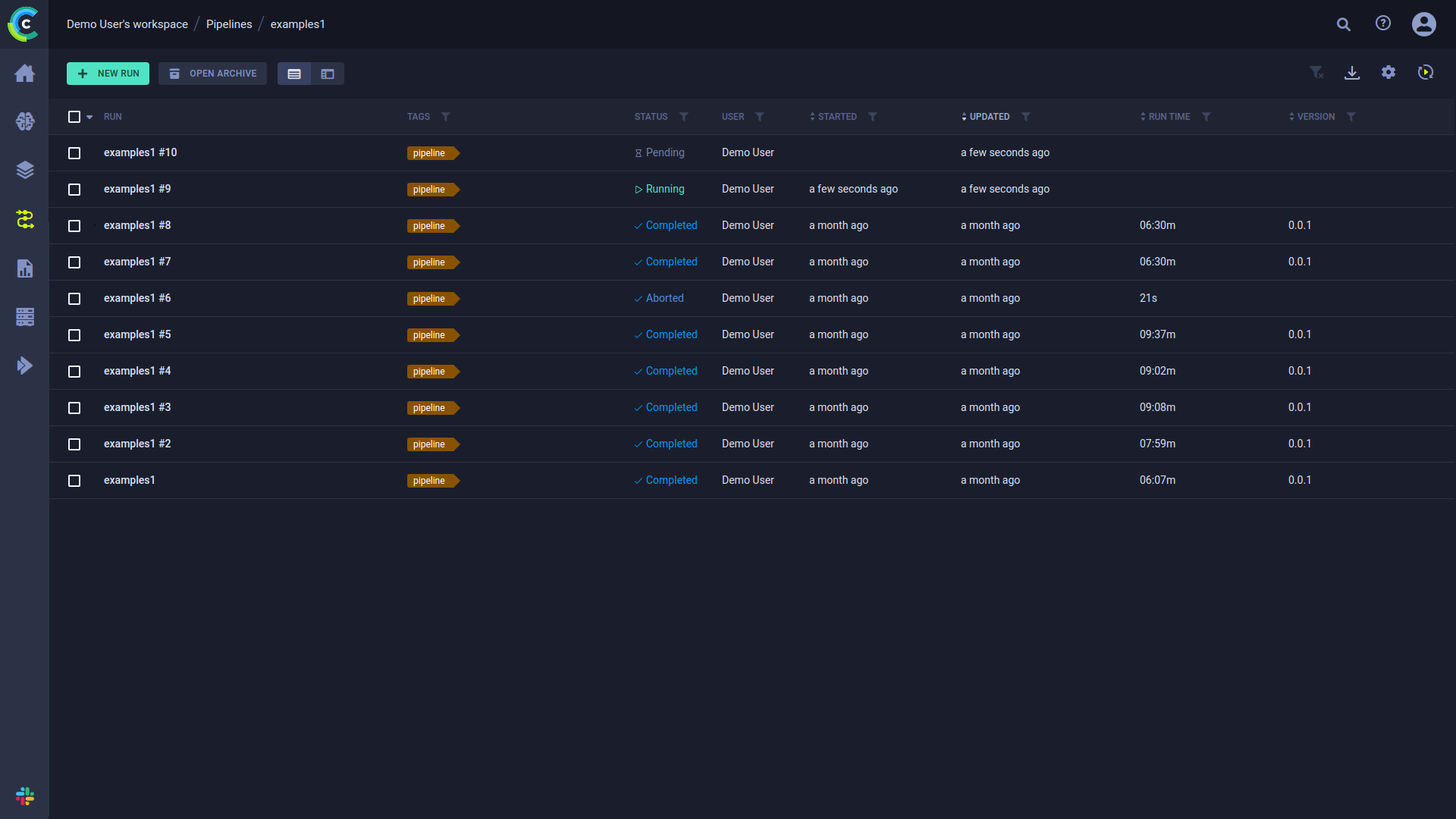 Pipeline runs table