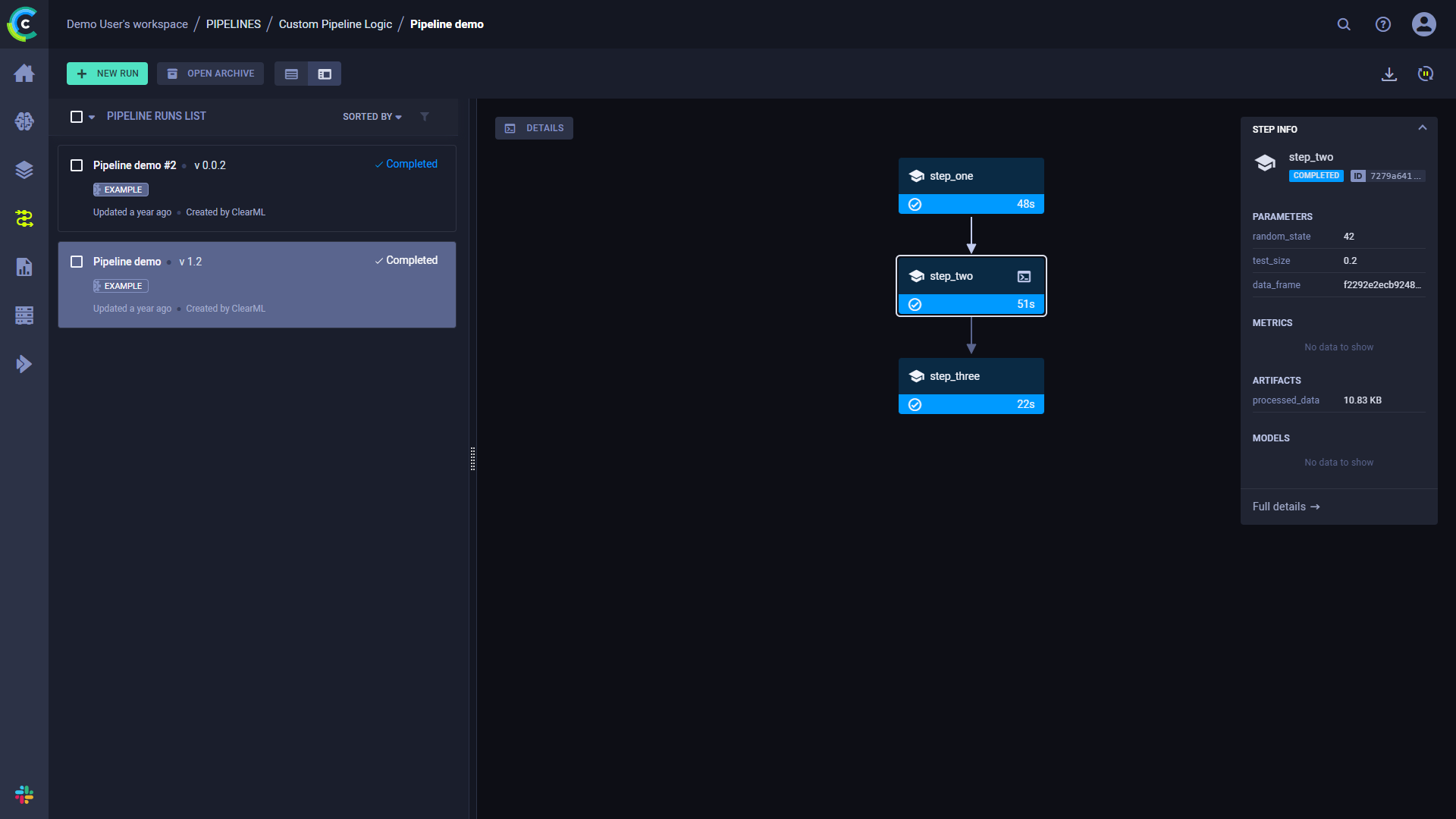 Pipeline step info