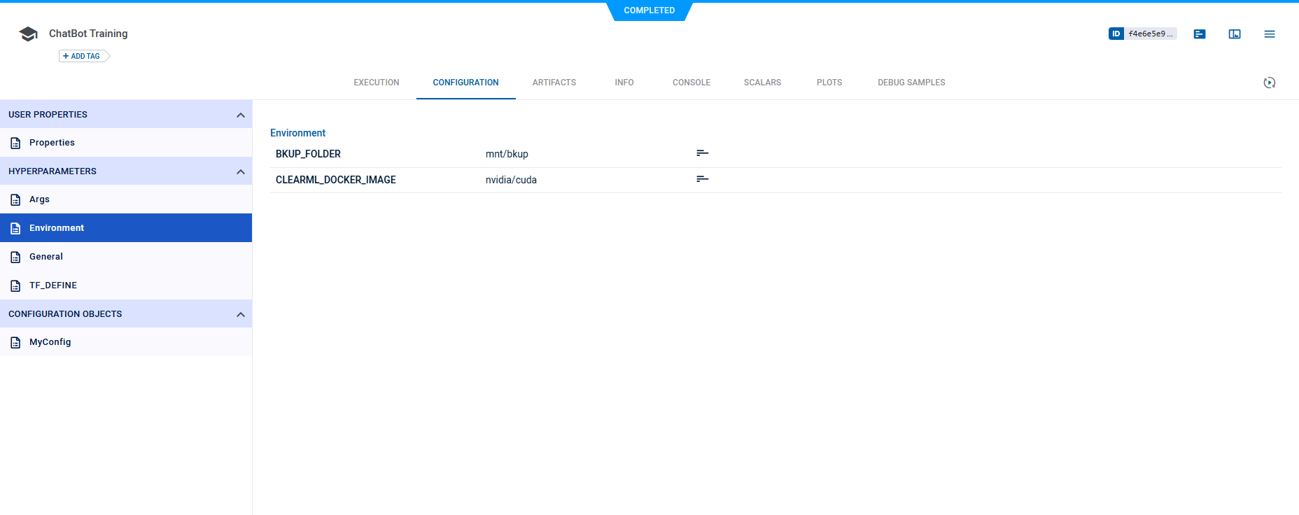 Environment variables configuration group