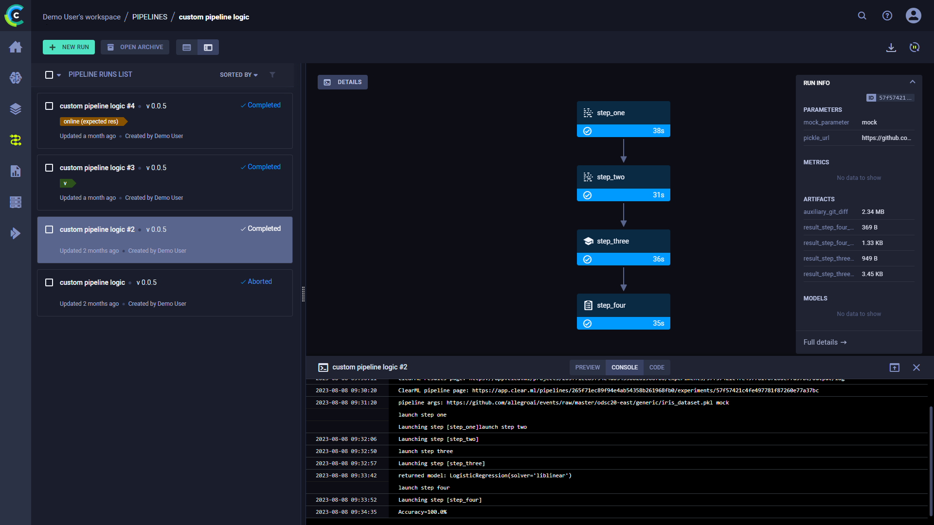 Pipeline console
