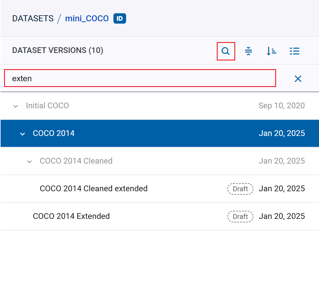 Dataset version search