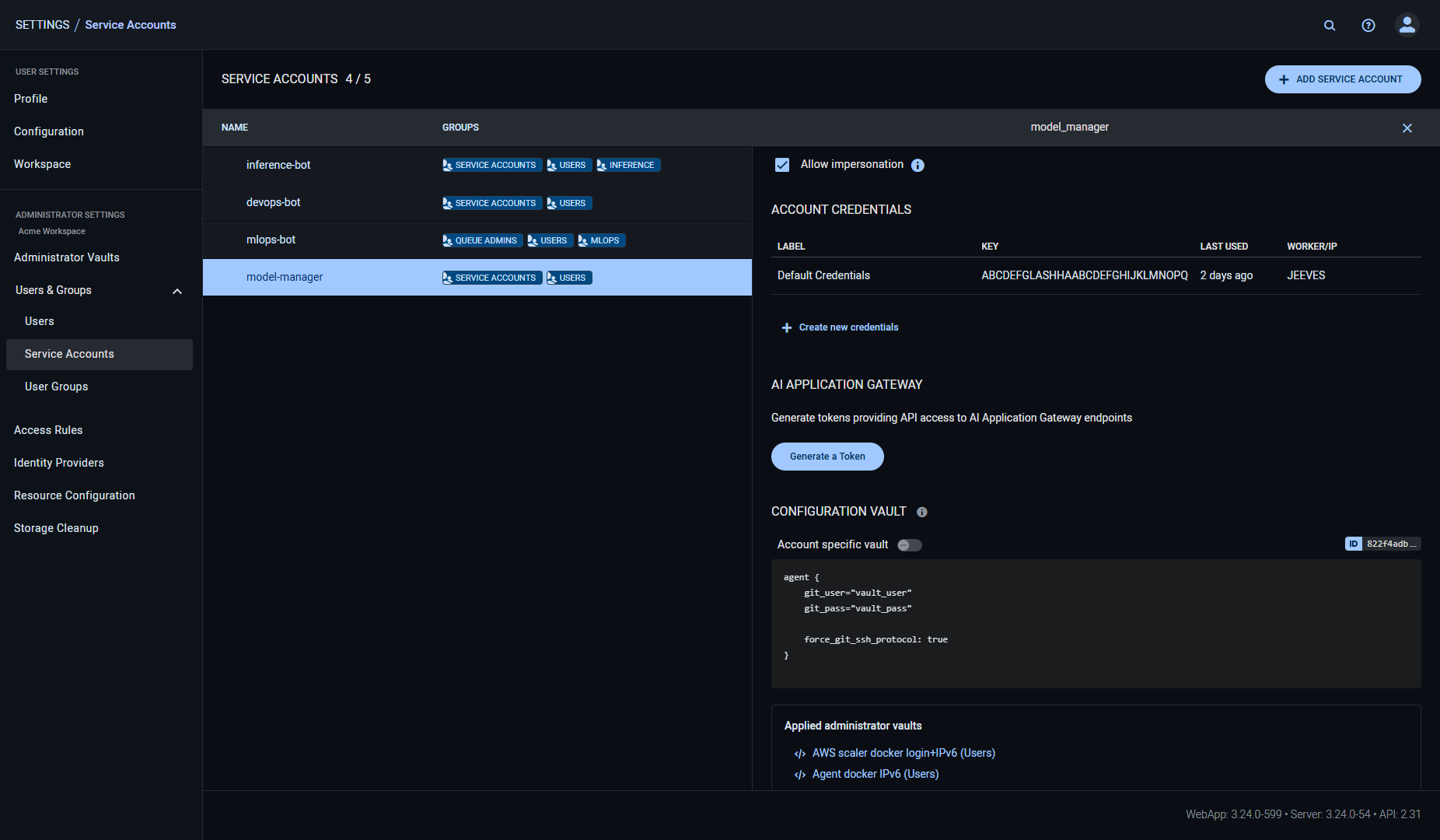 Service Account Config Vault