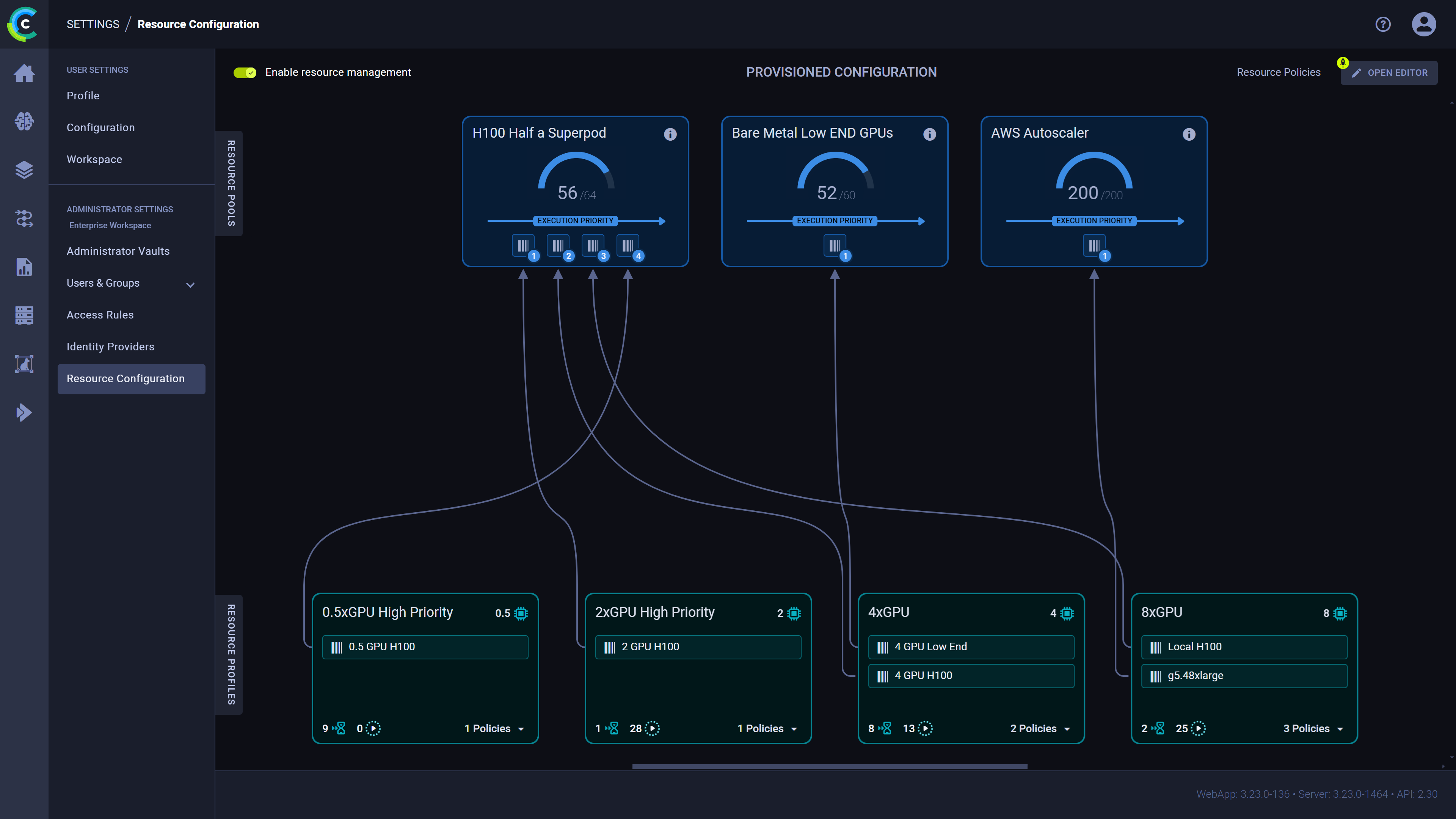 Resource configuration page