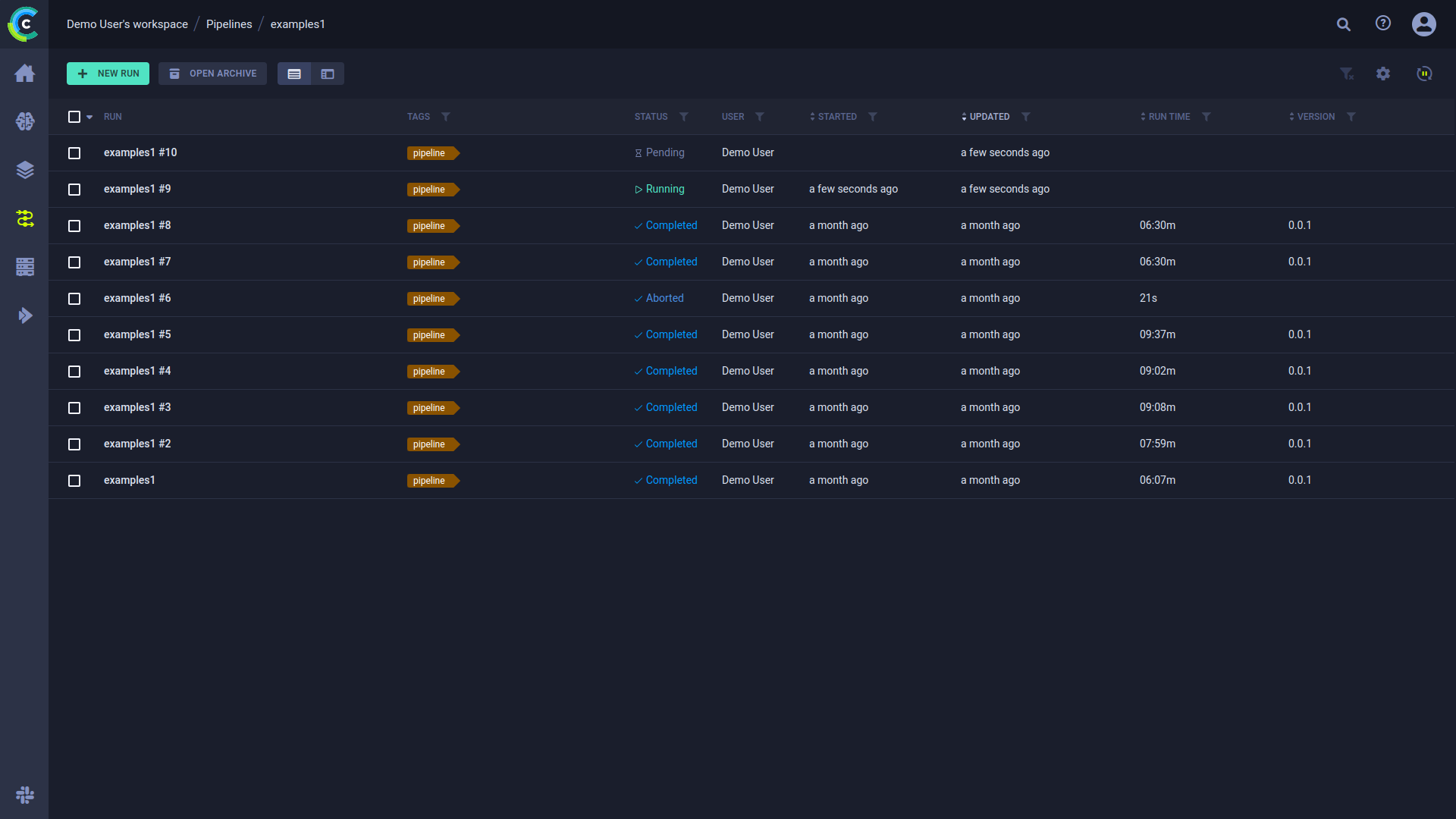 Pipeline runs table