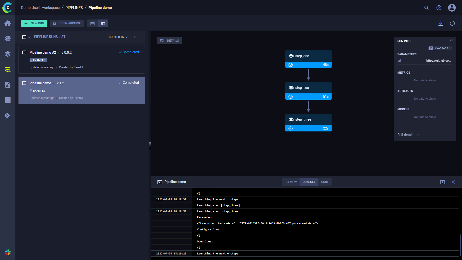 Pipeline console