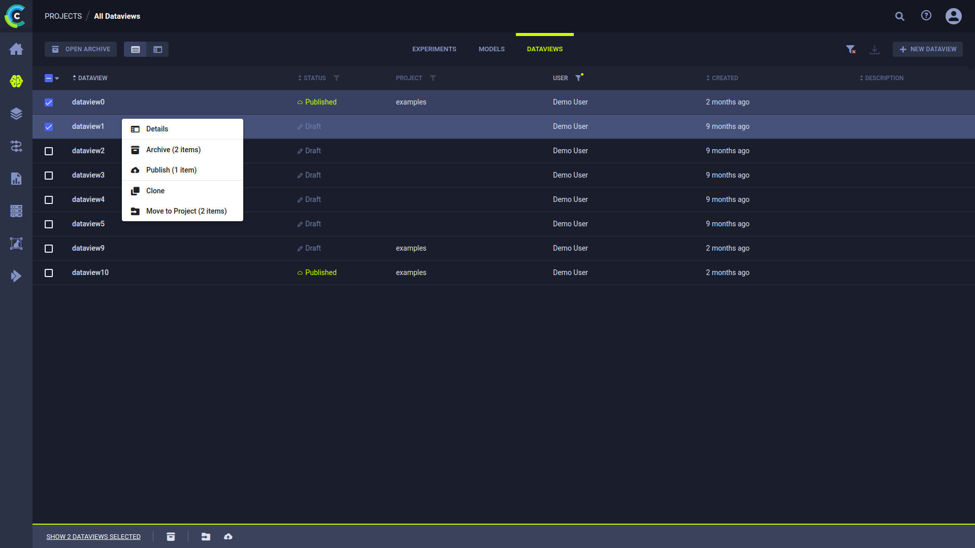 Dataview table batch operations