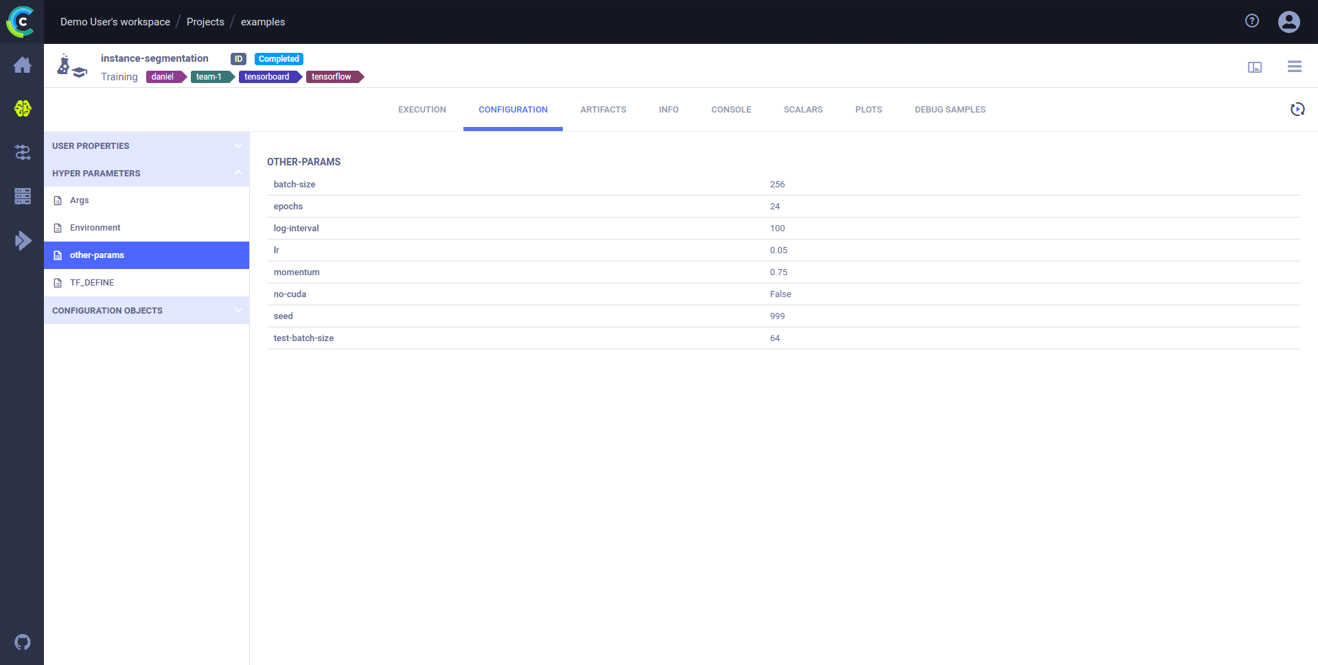 Custom parameters group