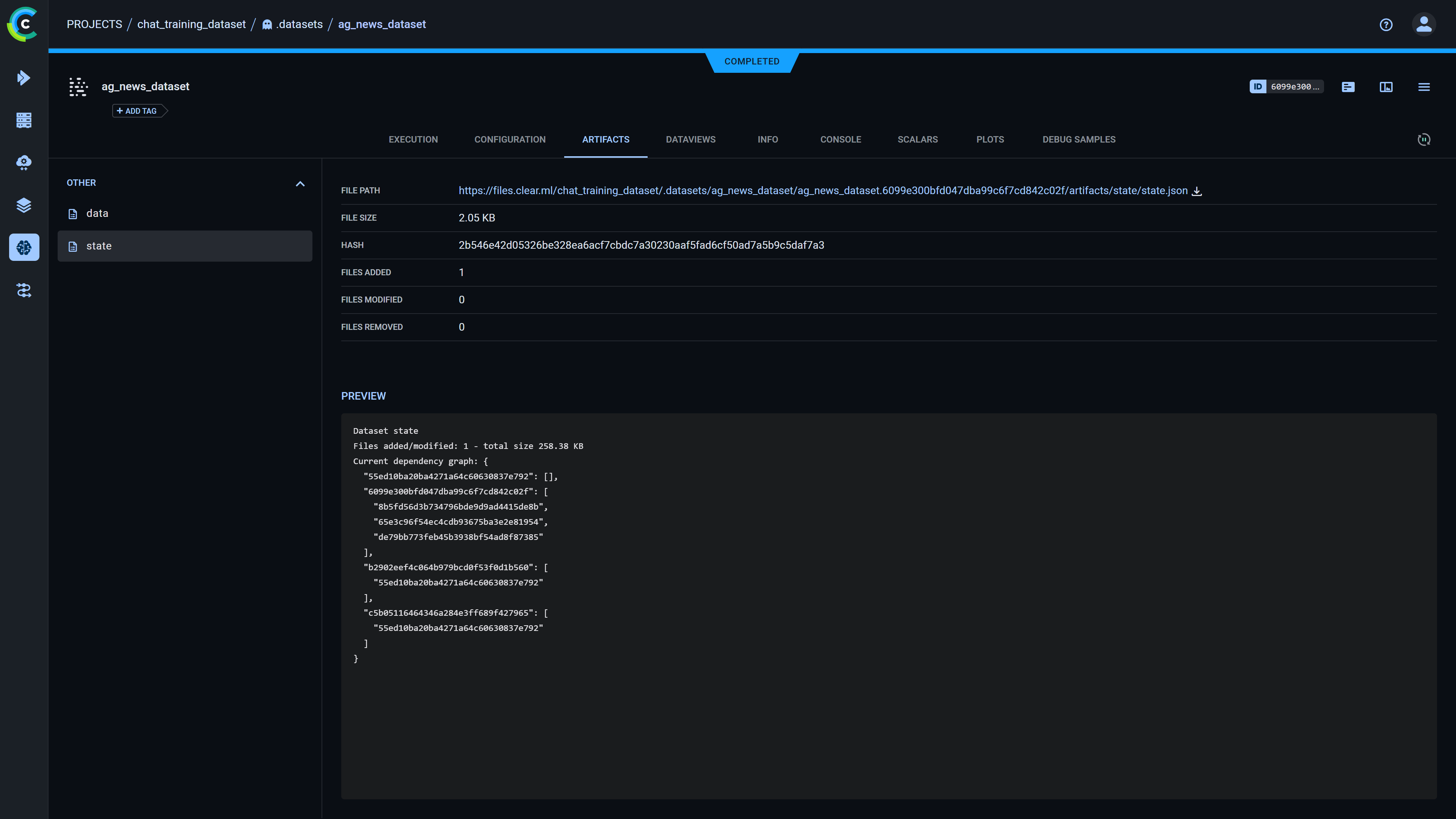 Dataset task info