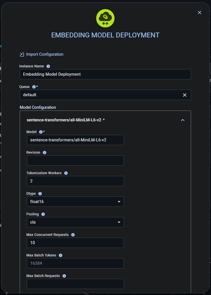 Embedding Model Deployment form