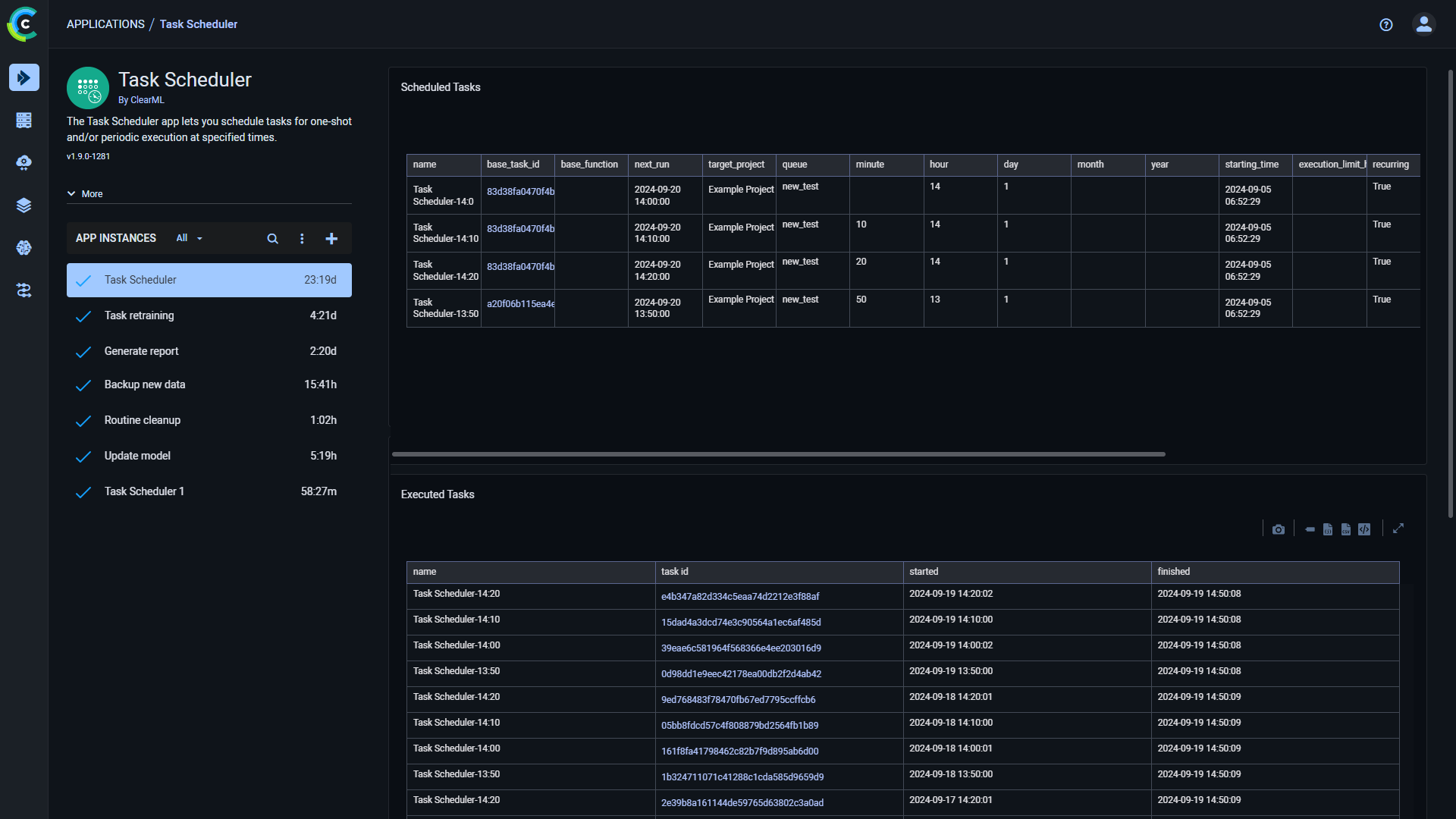 TaskScheduler dashboard