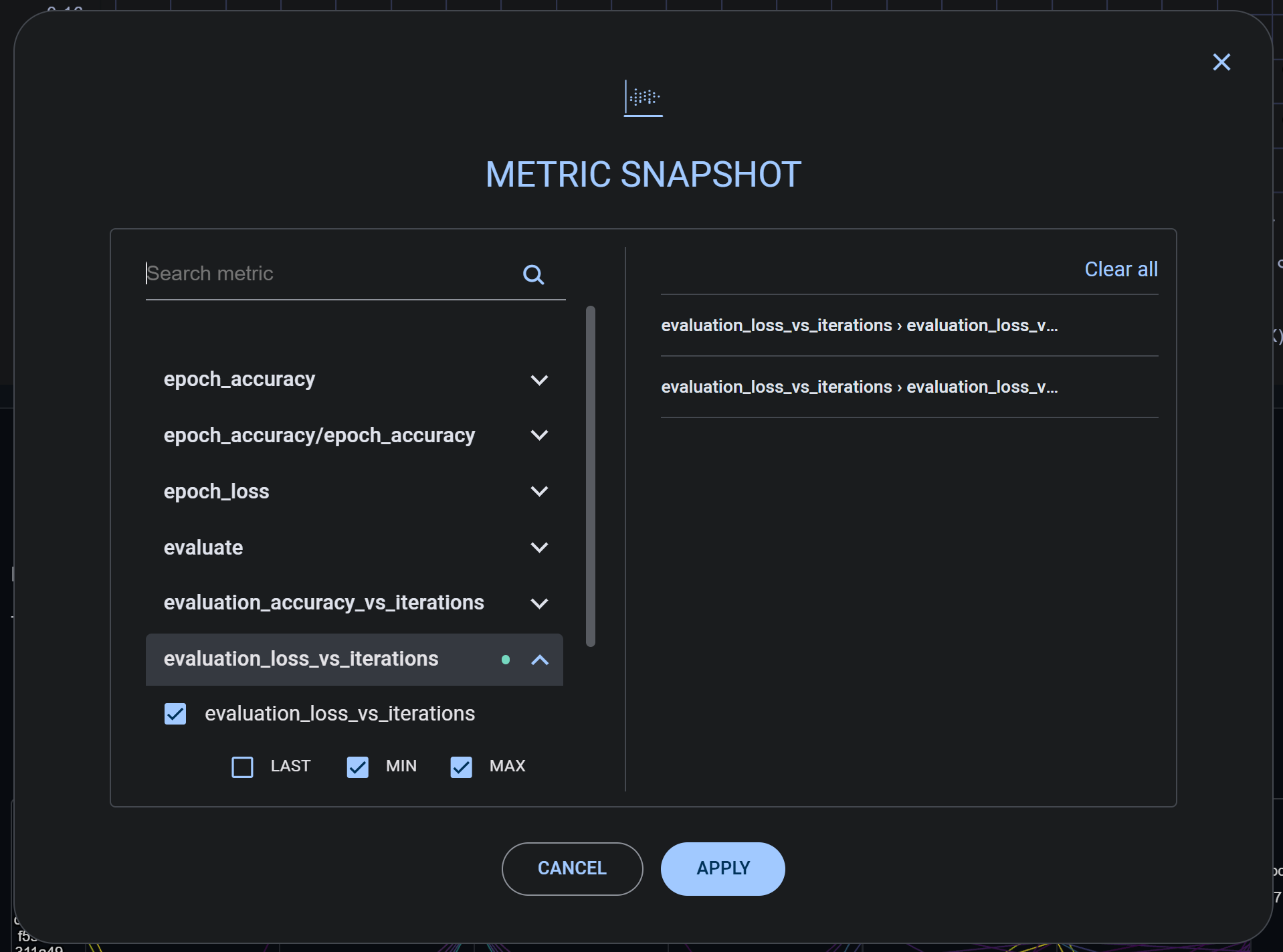 Metric Snapshot selection