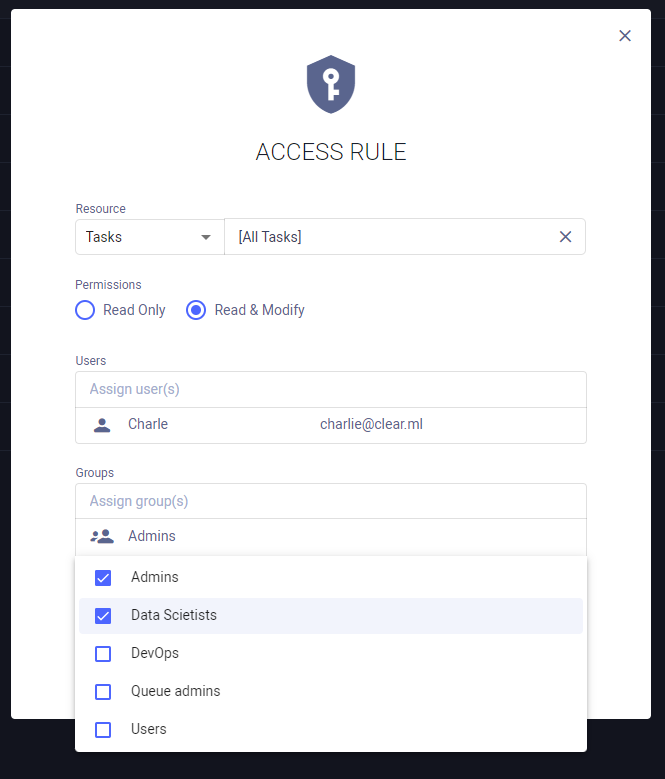 Access rule creation dialog