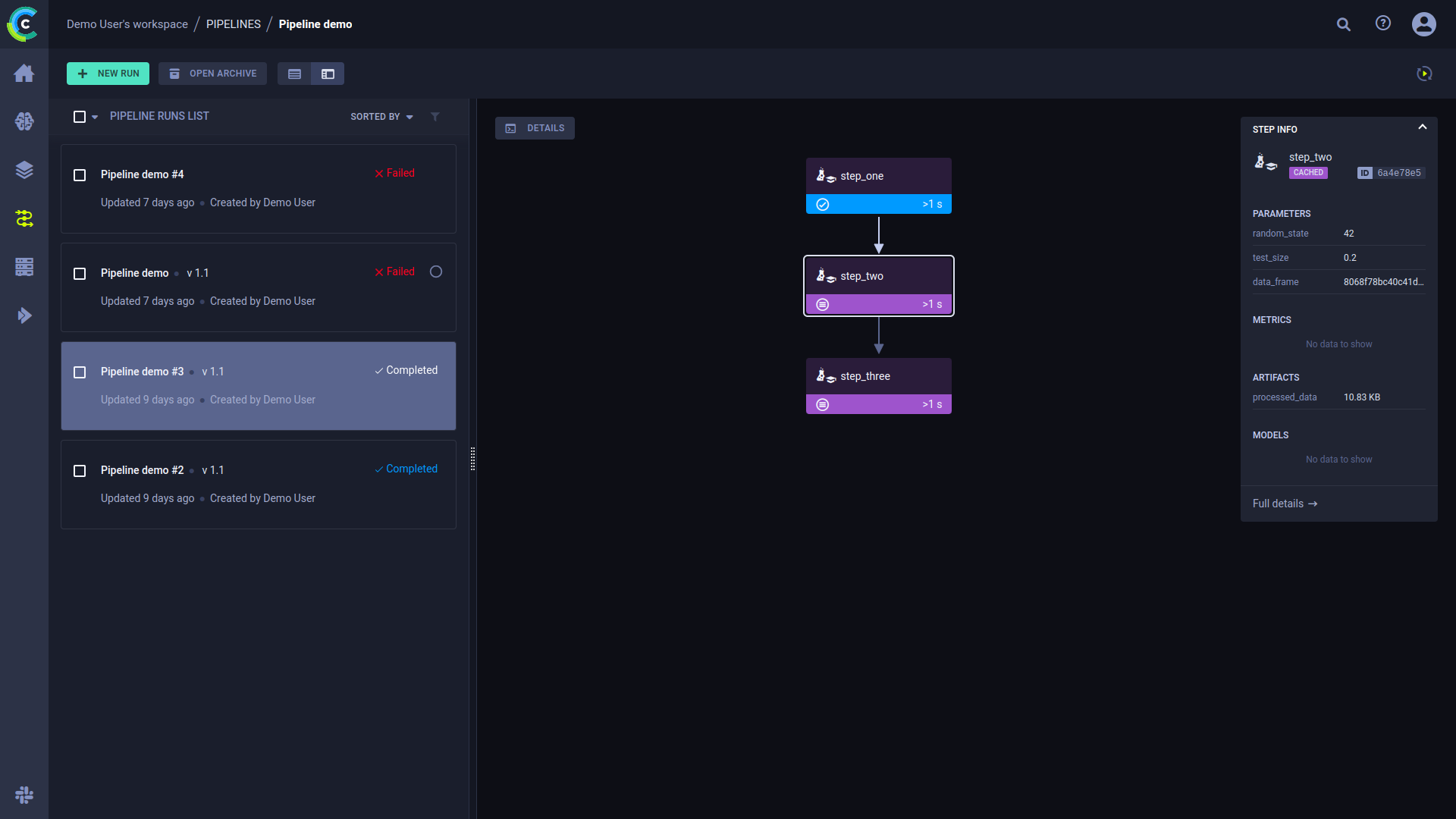 Pipeline step info