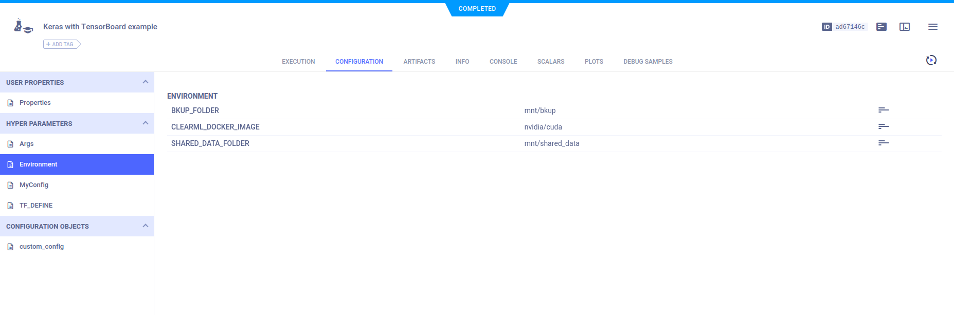 Environment variables configuration group