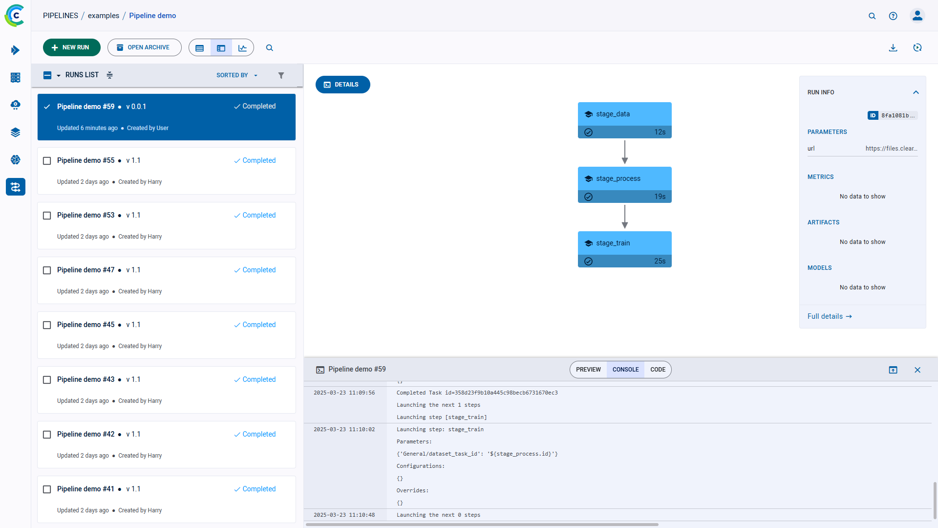 Pipeline console
